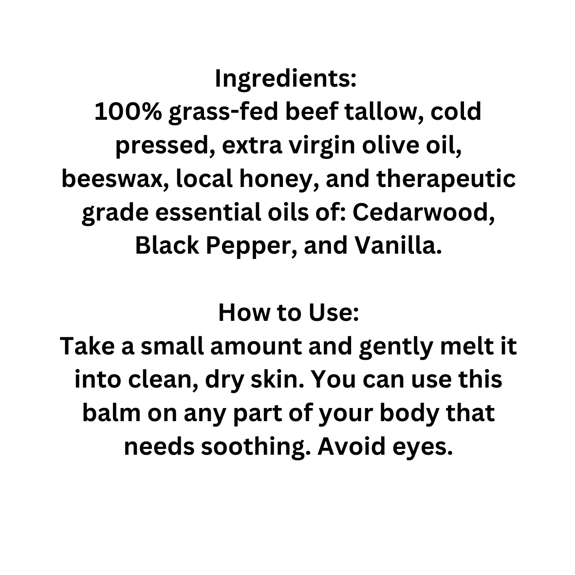 Beard and Body Tallow Balm made with Cedarwood, Black Pepper, and Vanilla Essential Oils, 2oz.