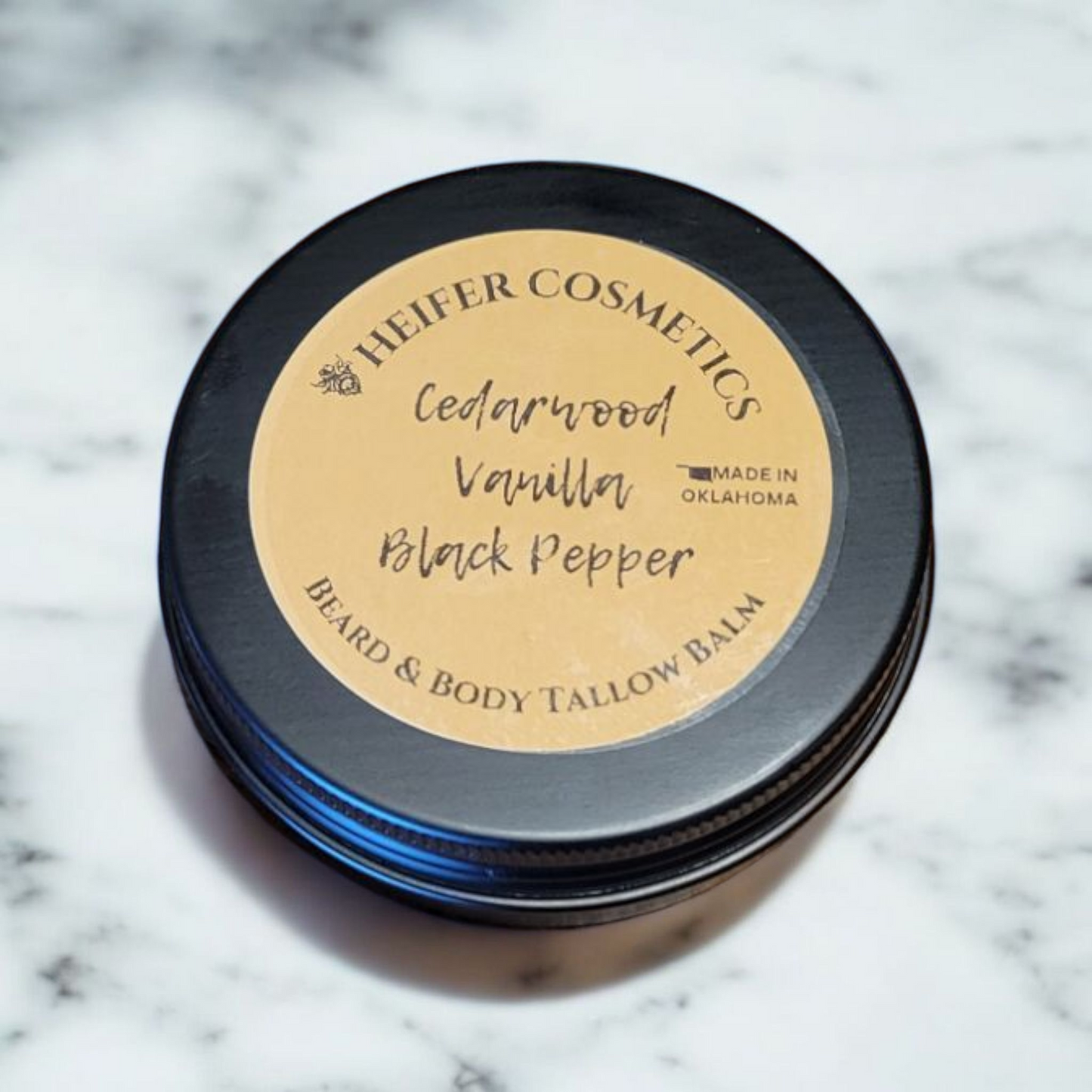 Beard and Body Tallow Balm made with Cedarwood, Black Pepper, and Vanilla Essential Oils, 2oz.