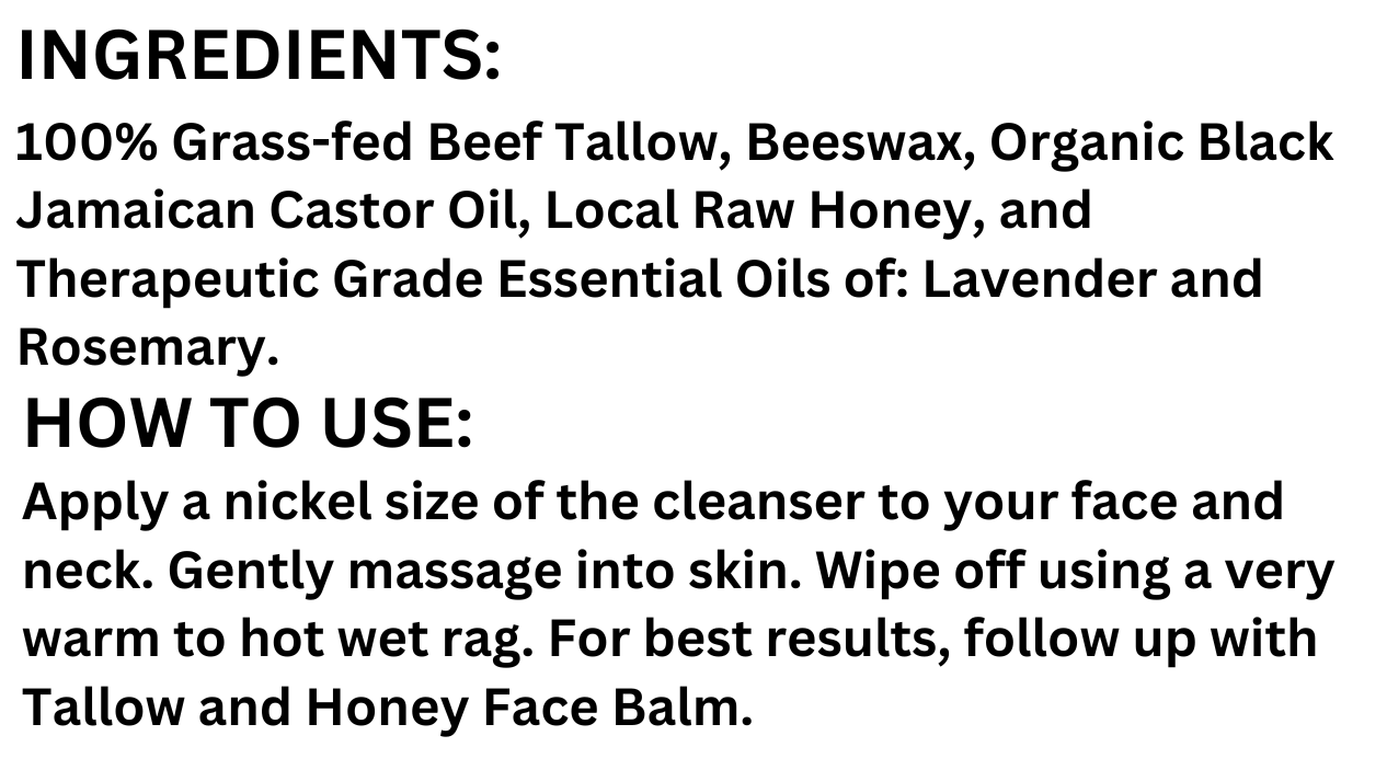 Tallow and Castor Oil Facial Cleanser with Lavender and Rosemary Essential Oil, 2 0z.