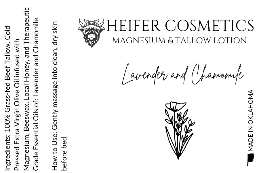 Magnesium Infused Whipped Tallow Lotion with Lavender and Chamomile, 4 0z.