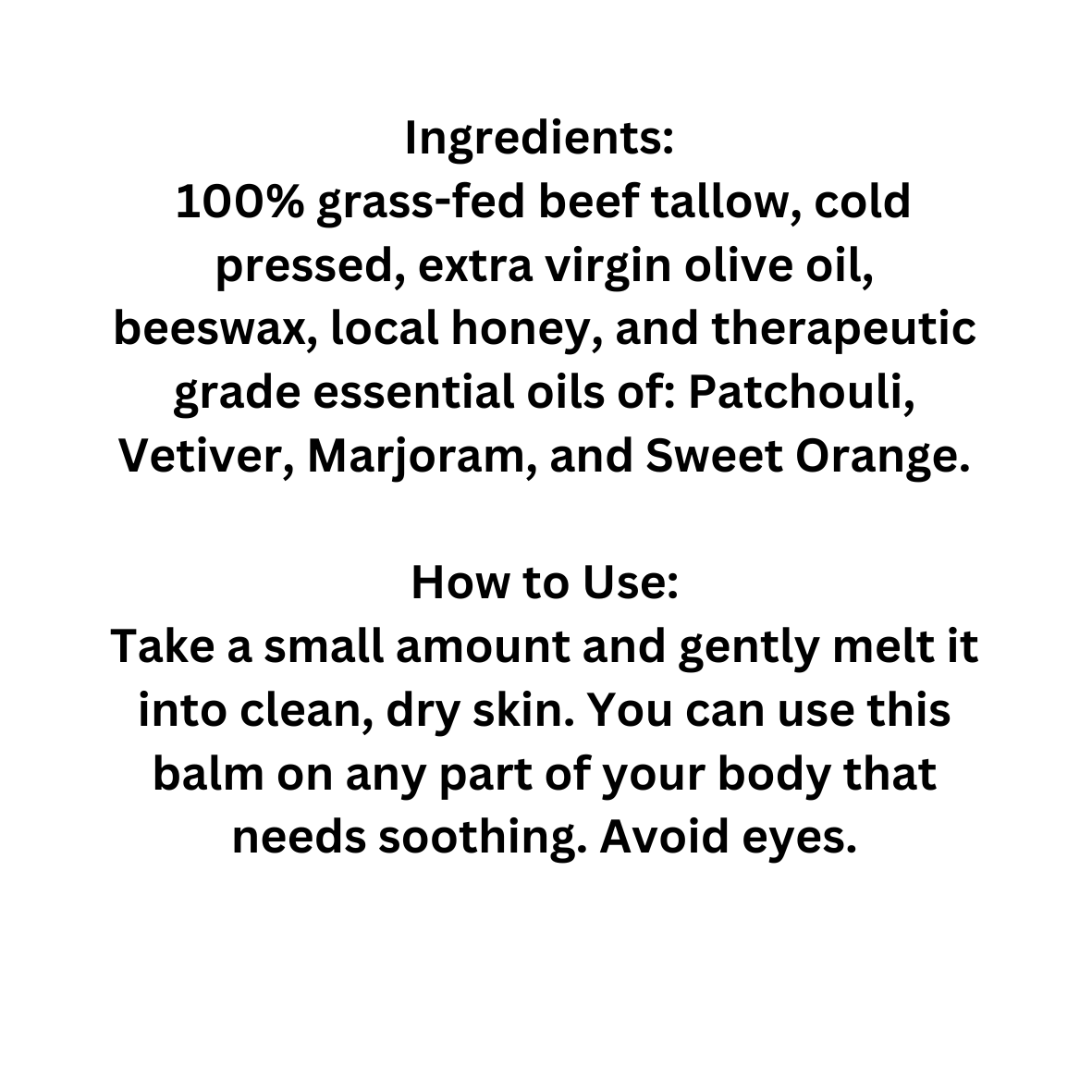Beard and Body Tallow Balm made with Patchouli, Vetiver, Marjoram and Sweet Orange Essential Oils, 2oz.
