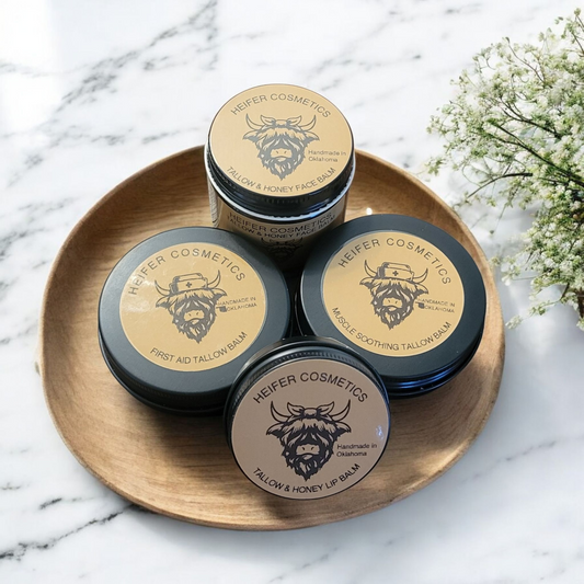 Starter Bundle - 2 oz Face Balm, 2 oz First Aid Balm, 2 oz Muscle Soothing Balm, .5 oz Lip Balm