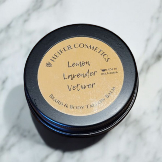 Beard and Body Tallow Balm with Lemon, Lavender, and Vetiver Essential Oils, 2oz