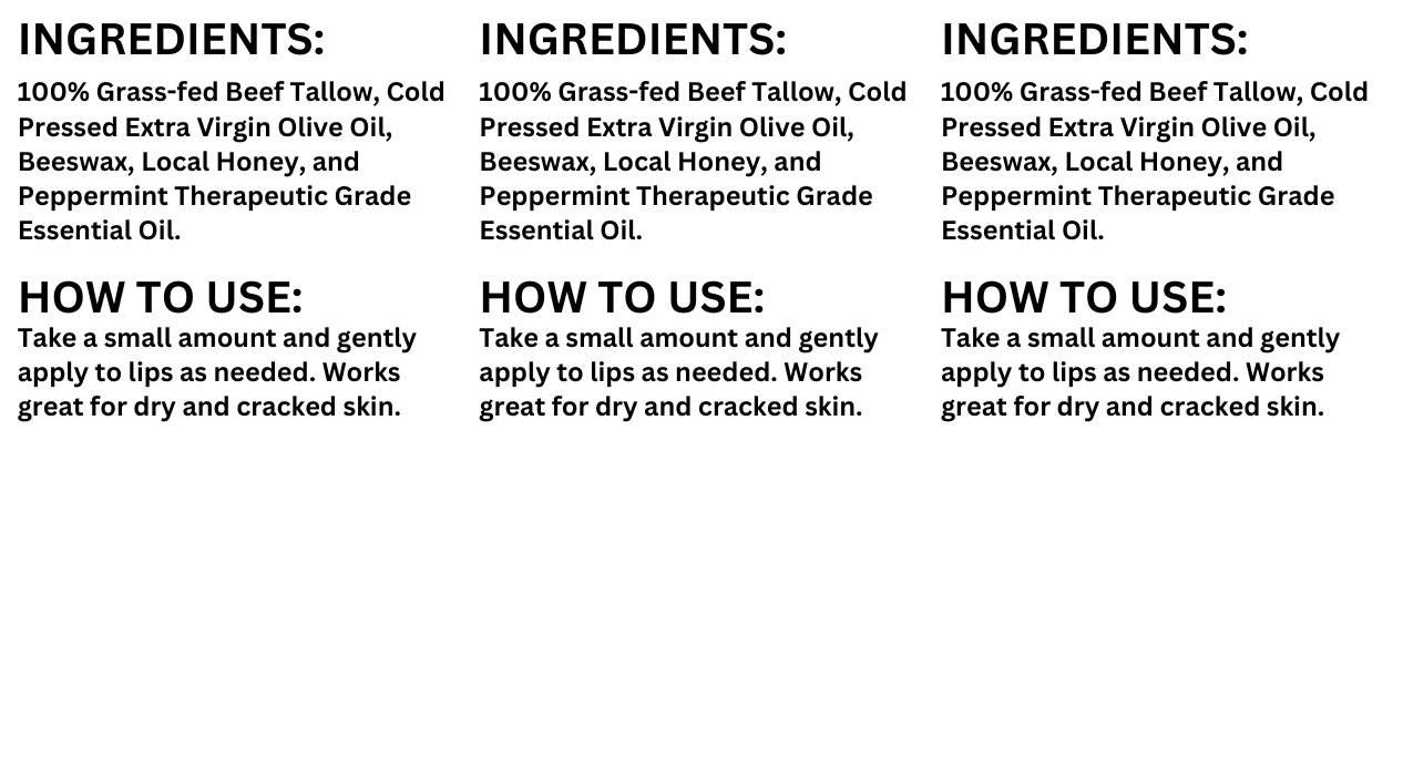 Peppermint Tallow and Honey Lip Balm, .5 oz.